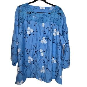 Kindred Blue Floral lace neck blouse womens‎ plus size 3X 3/4 sleeve NWT